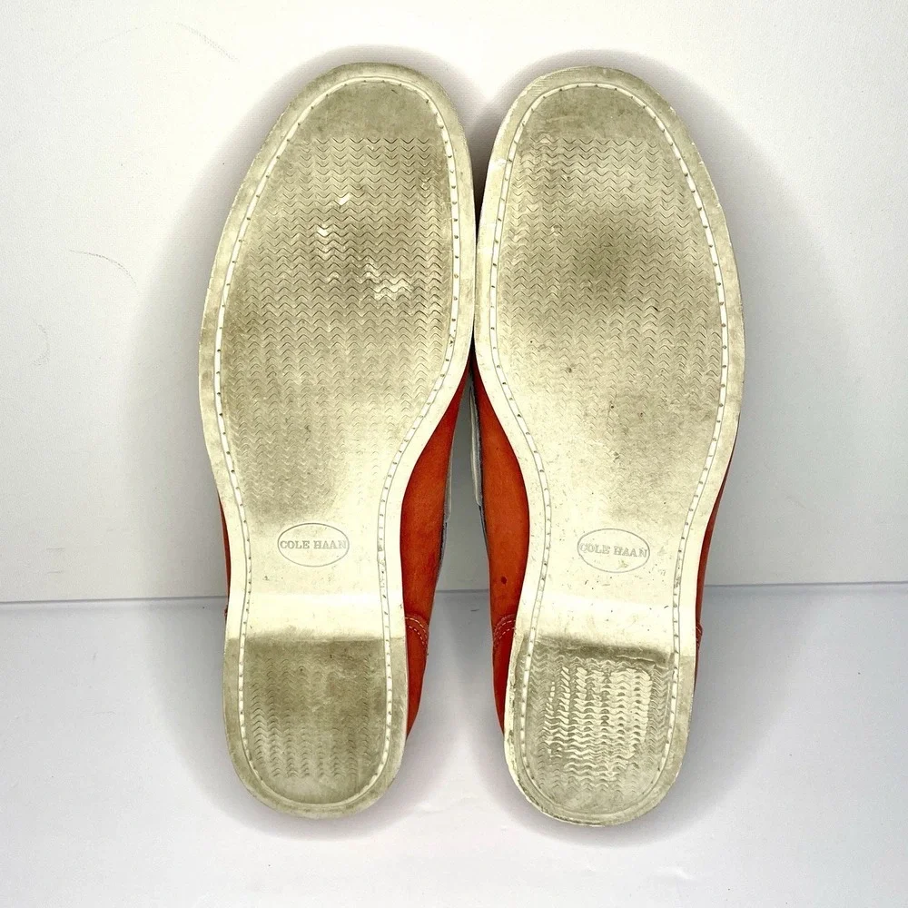 Cole Haan Mens Boat Shoes Size 10 M Red White Blue Leather Lace Up Deck Loafers